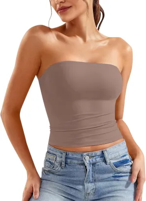 Women's Tube Tops Summer Outfits Going Out Bandeau Shirts Sleeveless Strapless Crop Tank Top