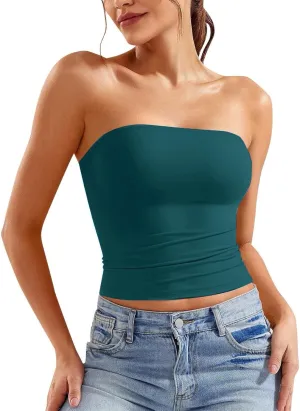 Women's Tube Tops Summer Outfits Going Out Bandeau Shirts Sleeveless Strapless Crop Tank Top