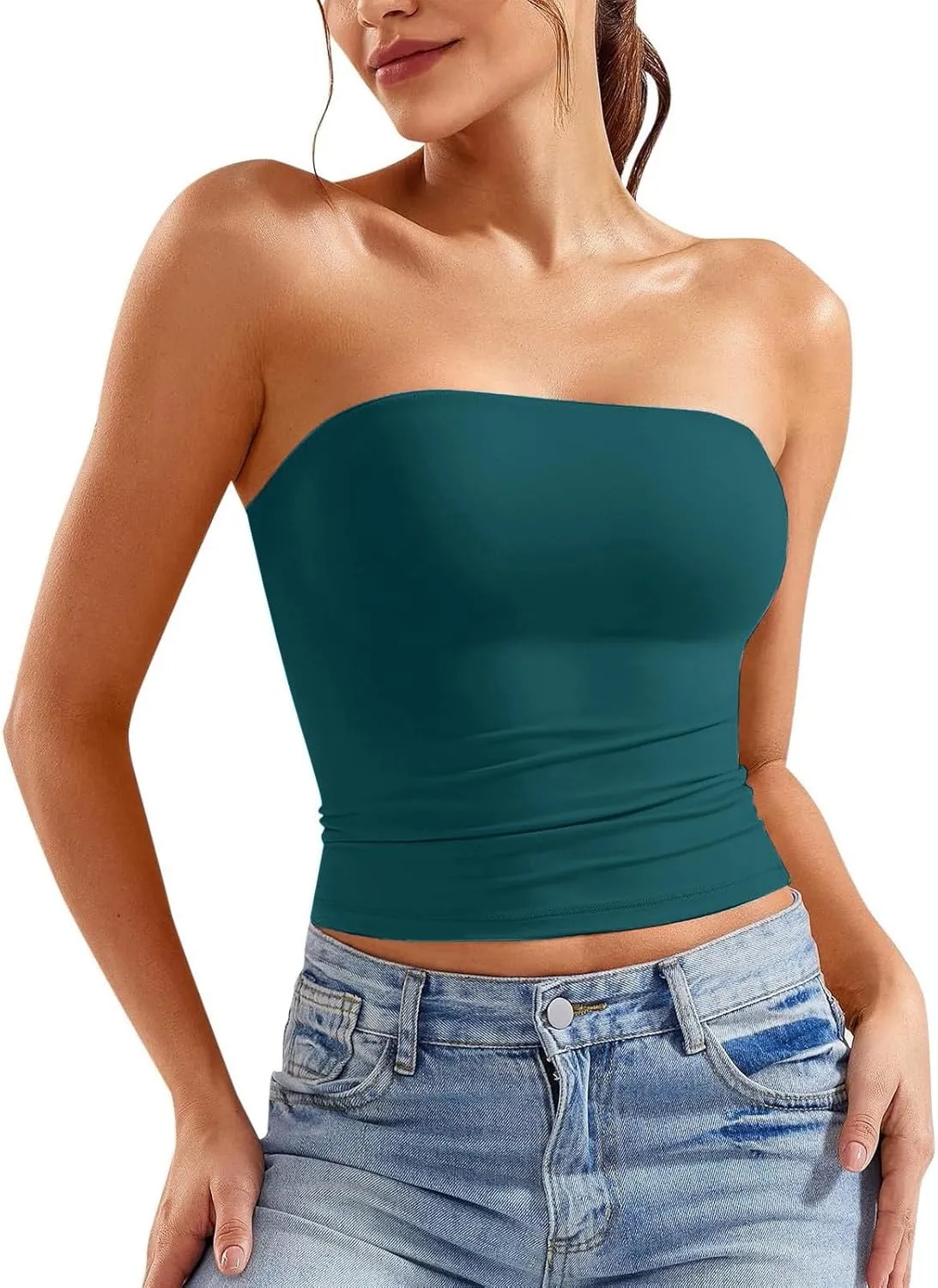 Women's Tube Tops Summer Outfits Going Out Bandeau Shirts Sleeveless Strapless Crop Tank Top