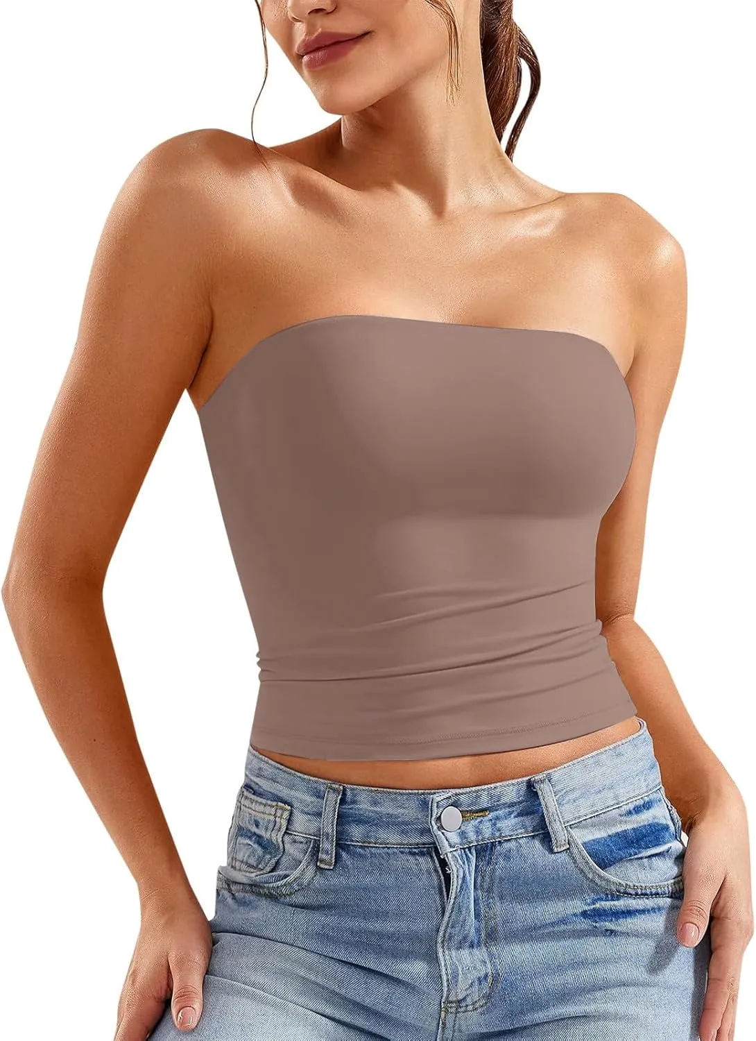 Women's Tube Tops Summer Outfits Going Out Bandeau Shirts Sleeveless Strapless Crop Tank Top