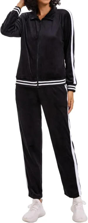 Women's Velour Tracksuit Zip-Up Jacket and Jogger Pants with Pockets Sweatsuit Loungewear Set 2 Piece Loose Fit