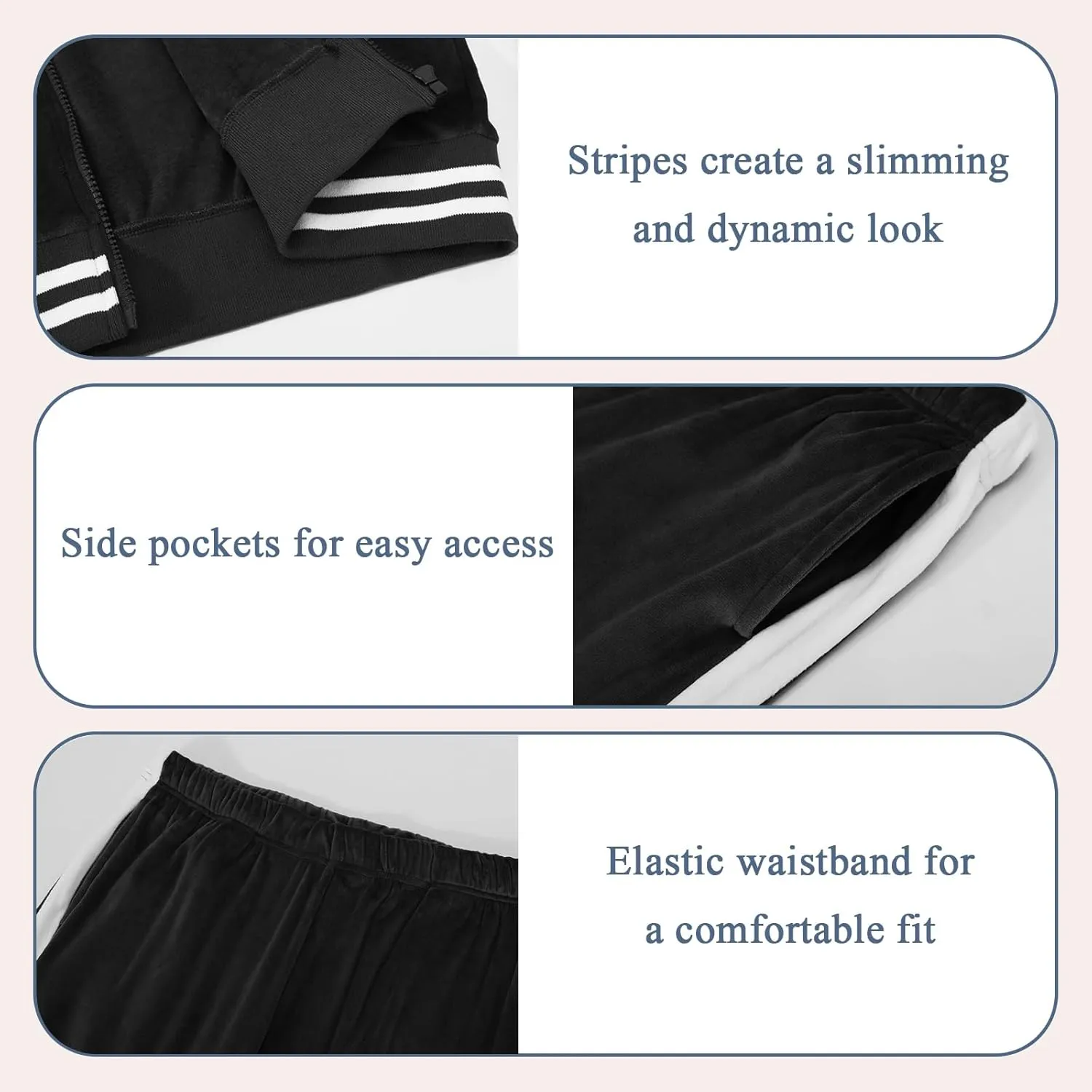 Women's Velour Tracksuit Zip-Up Jacket and Jogger Pants with Pockets Sweatsuit Loungewear Set 2 Piece Loose Fit