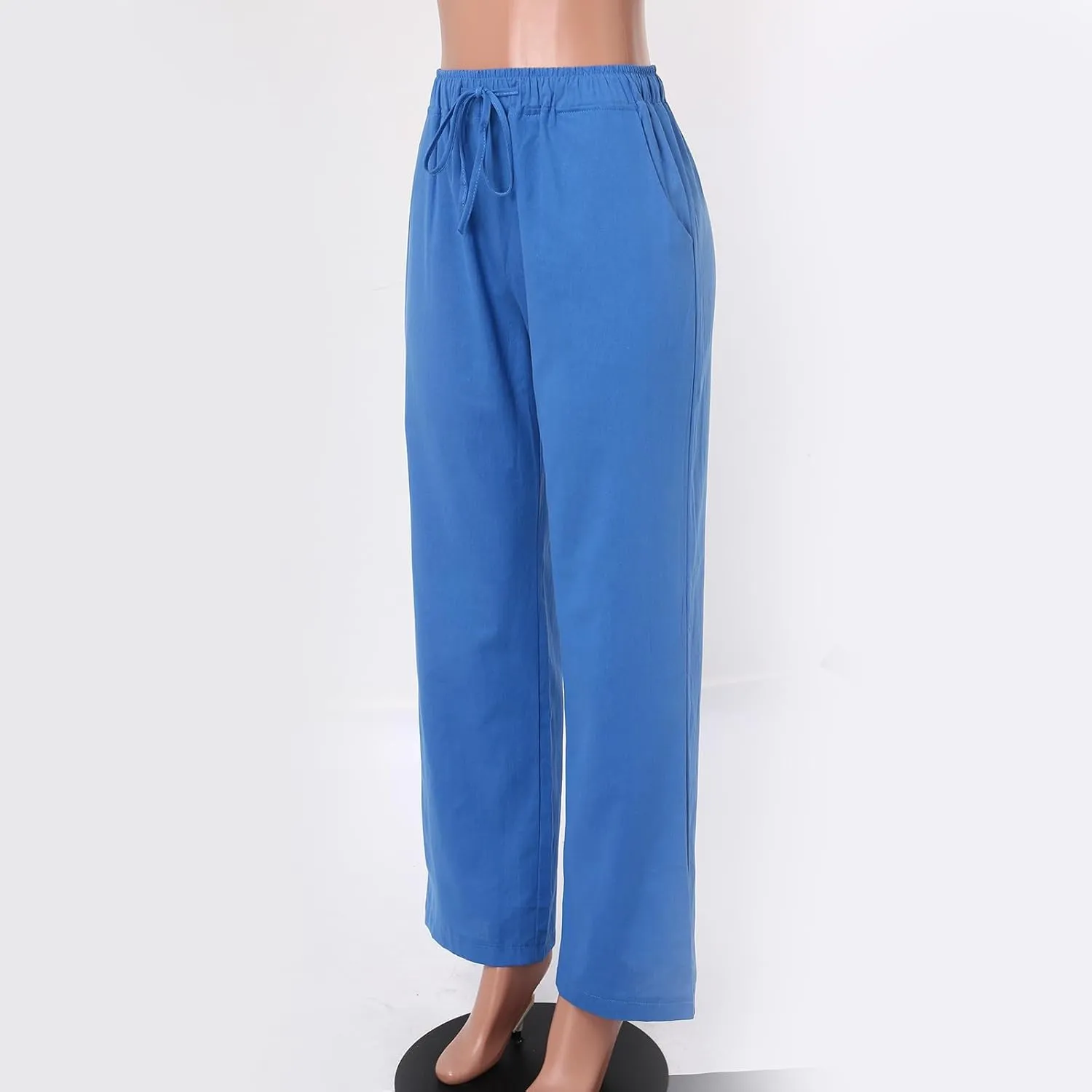 Womens Wide Leg Linen Pants Beach Casual High Waisted Palazzo Pant Comfy Ruched Trouser with Pocket