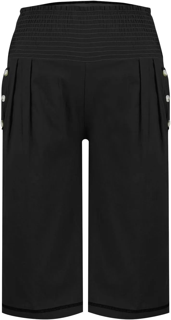 Women's Wide Leg Linen Pants Dressy High Waist Palazzo Pant Plus Size Button Down Trouser with Pocket