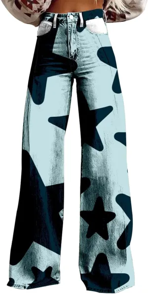 Womens Wide Leg Pants Casual Loose Color Block High Waist Button Up Stretch Lounge Trousers Vintage Streetwear Pants