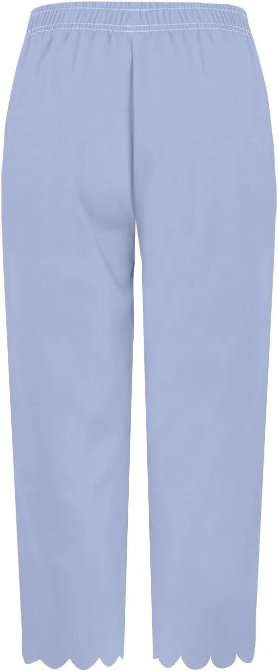 Womens Wide Leg Pants Drawstring Elastic High Waisted Palazzo with Pockets Beachwear Lightweight Elastic Waist Pants