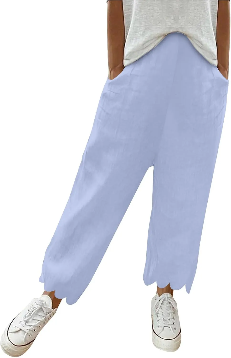 Womens Wide Leg Pants Drawstring Elastic High Waisted Palazzo with Pockets Beachwear Lightweight Elastic Waist Pants