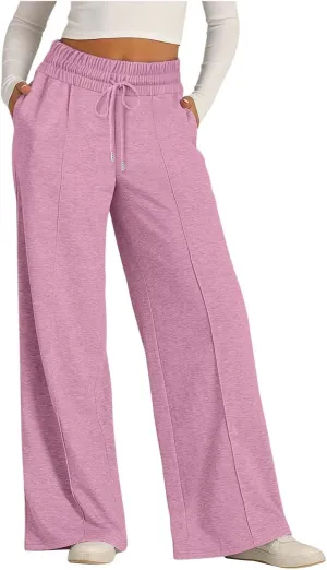 Womens Wide Leg Sweatpants High Waist Cotton Baggy Casual Drawstring Waist Running Lounge Pants with Pockets