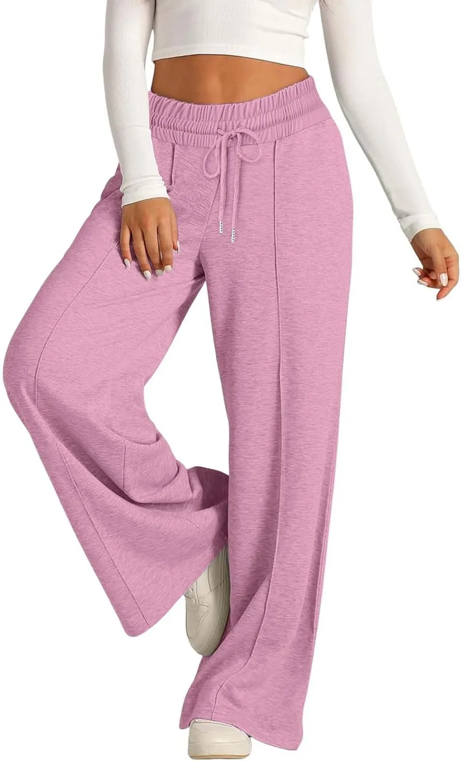 Womens Wide Leg Sweatpants High Waist Cotton Baggy Casual Drawstring Waist Running Lounge Pants with Pockets