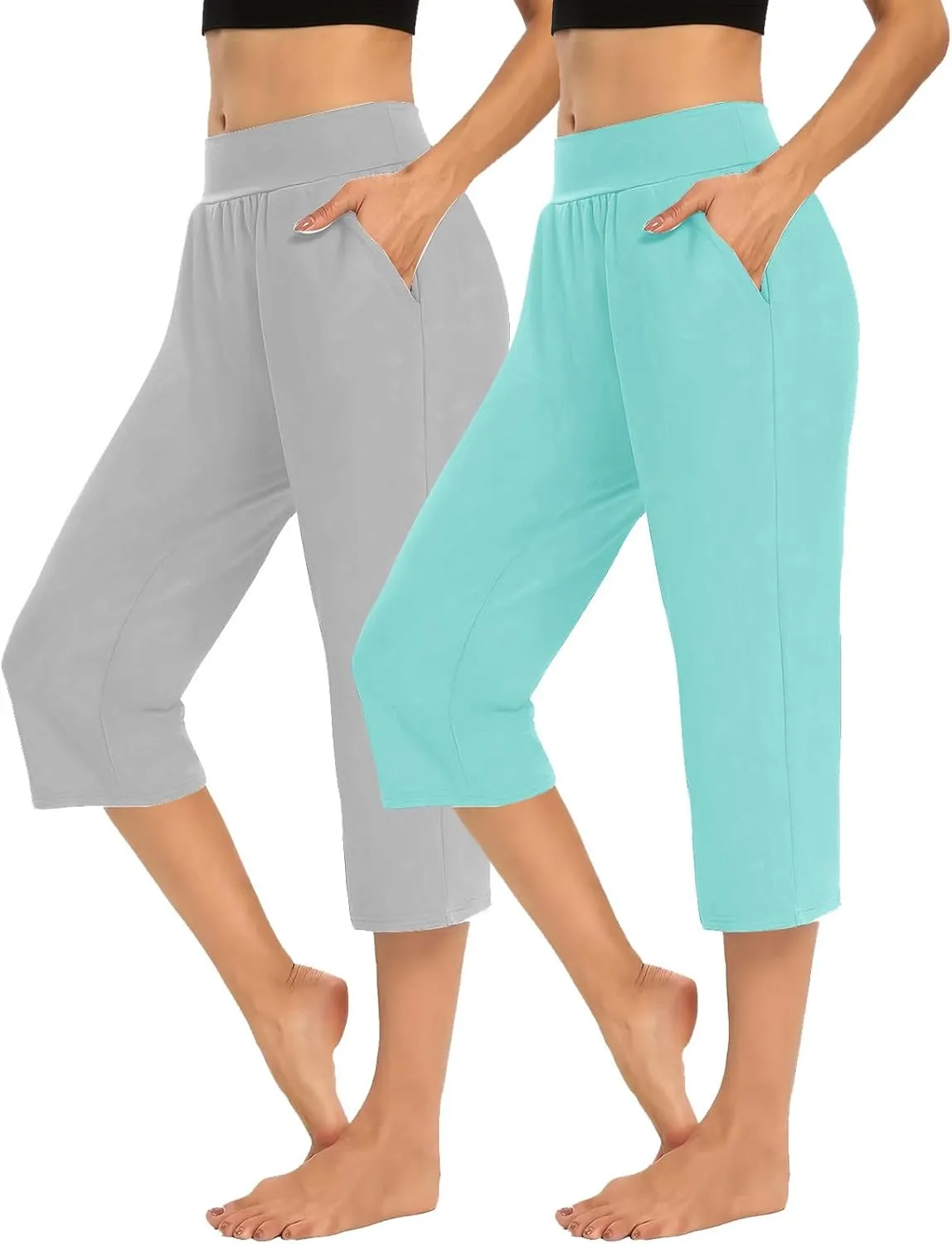 Women's Yoga Pants High Waist 2 Piece Yoga Pants Fashion Tummy Control Leggings Loose Fit Casual Work Pants