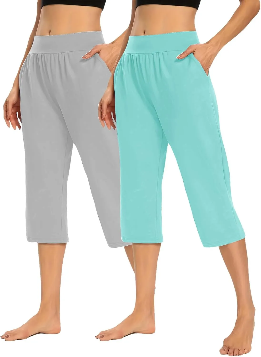 Women's Yoga Pants High Waist 2 Piece Yoga Pants Fashion Tummy Control Leggings Loose Fit Casual Work Pants