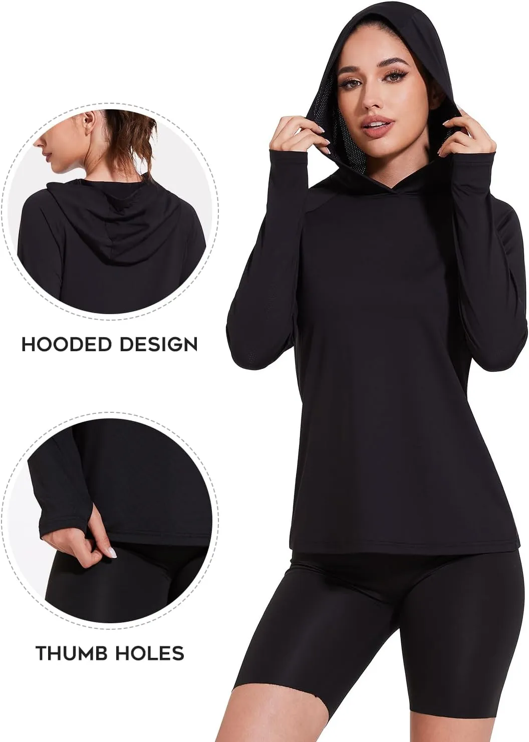 Xelky Women's Hoodie Long Sleeve Sun Shirts Lightweight UV Protection Hooded Shirt Athletic Hoodie with Thumb Hole