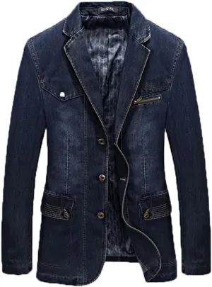 XYGJZ Men's Notch Lapel Vintage Denim Blazer Suit Jacket Slim Fit Sport Coat