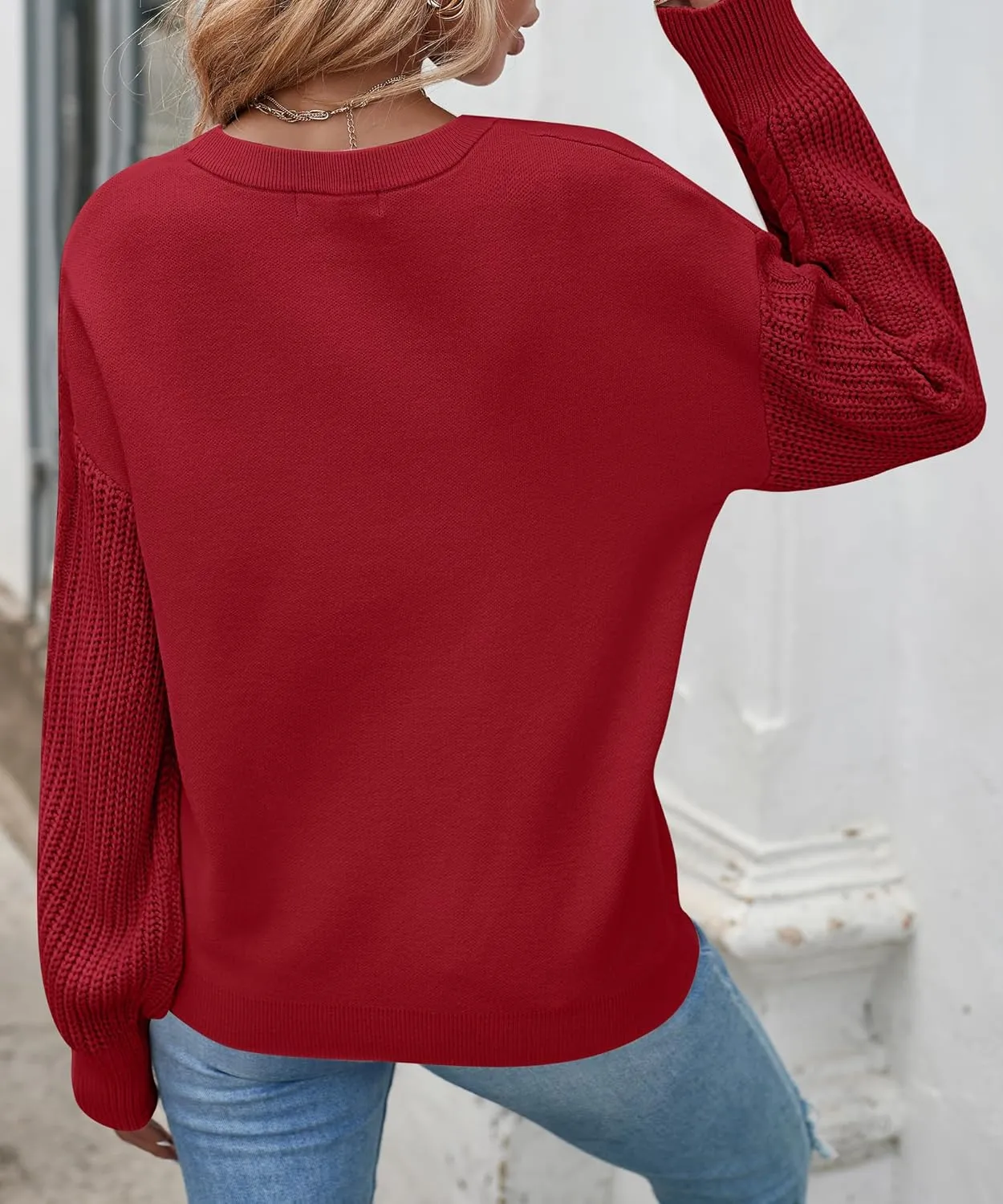 ZESICA Women's Fall Long Sleeve Crew Neck Solid Color Cable Knit Chunky Casual Oversized Pullover Sweater Tops