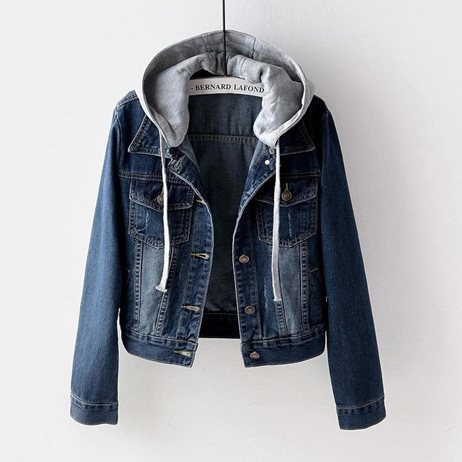 ZHUER Women's Oversize Denim Jacket Vintage Detachable Hoodies Casual Long Sleeve Button Up Boyfriend Jean Coat with Pocket