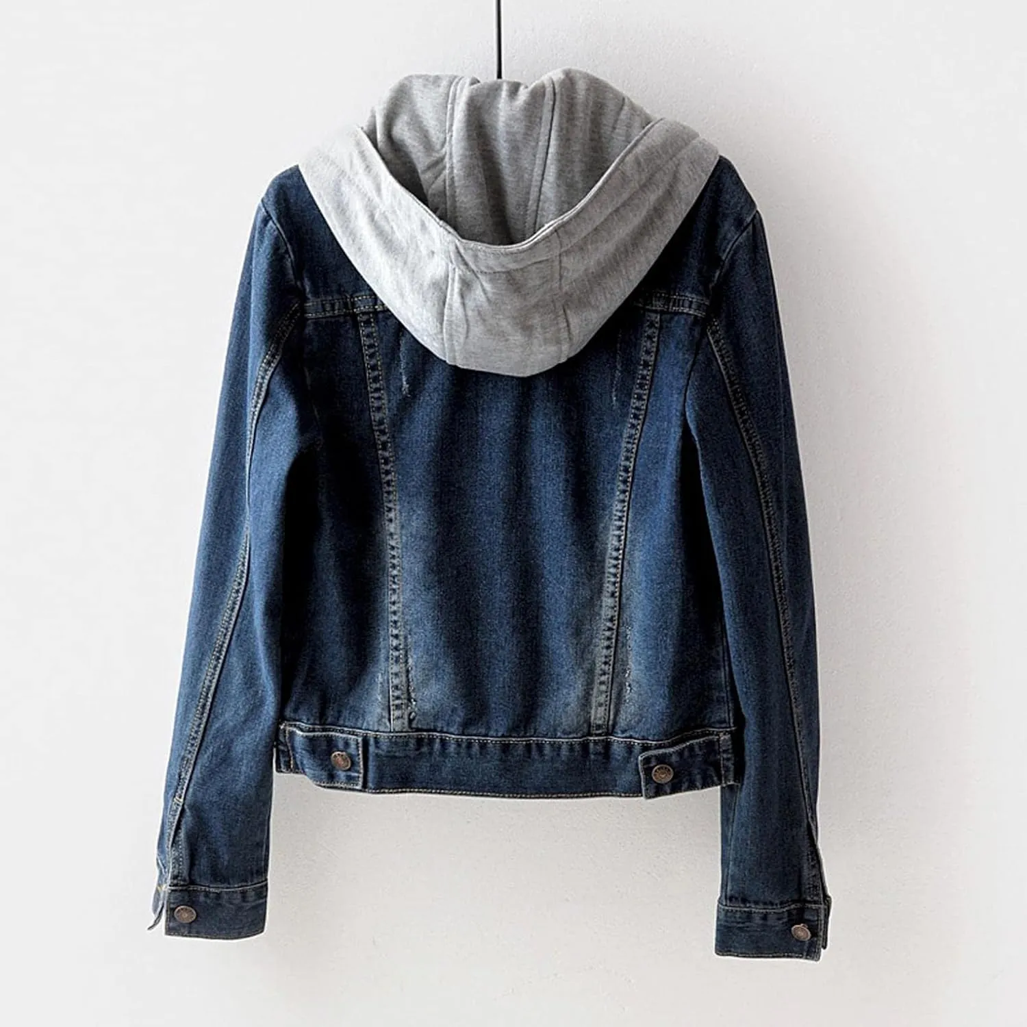 ZHUER Women's Oversize Denim Jacket Vintage Detachable Hoodies Casual Long Sleeve Button Up Boyfriend Jean Coat with Pocket