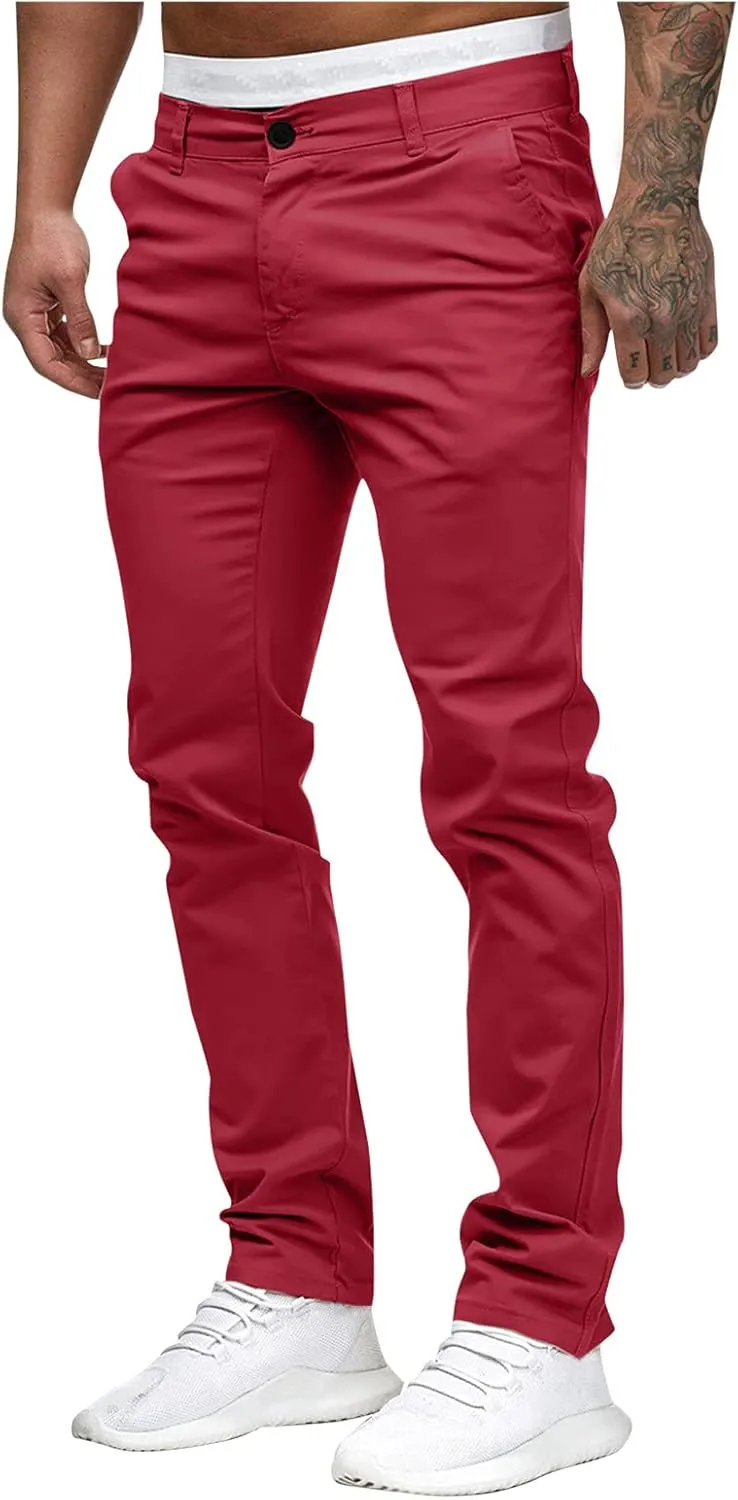 ZYXTIM Men's Slim-Fit Wrinkle-Resistant Flat-Front Button Casual Tapered Chino Pant Athletic Jogger Golf Cargo Work Pants